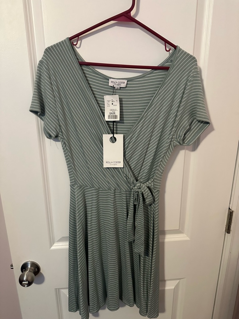 Rolla Coster Sage and White Striped Wrap Midi Dress